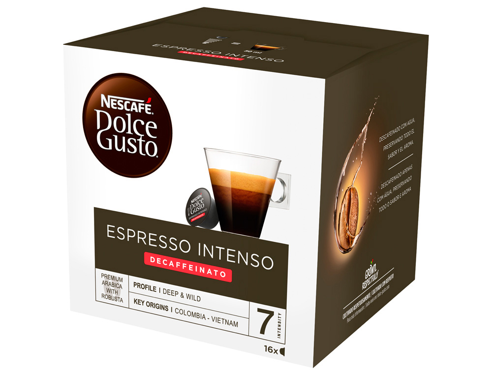 CAFE DOLCE GUSTO ESPRESSO INTENSO DESCAFEINADO INTENSIDAD 7 MONODOSIS CAJA DE 16 UNIDADES