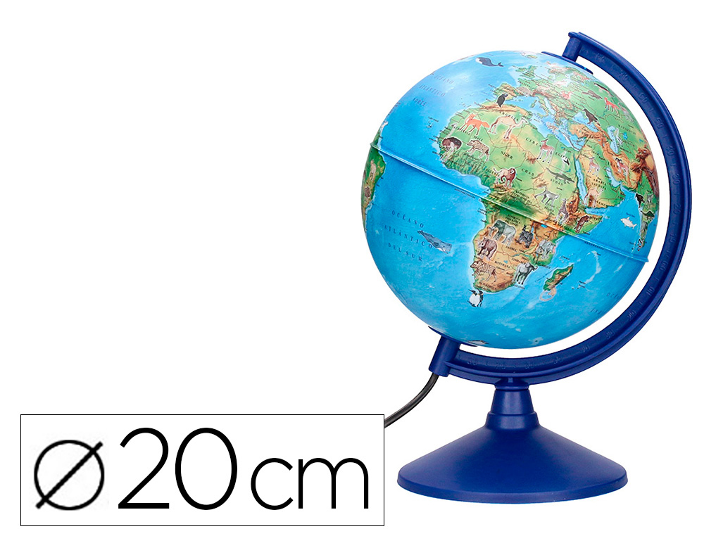 GLOBO TERRAQUEO LIDERPAPEL CON LUZ FISICO Y POLITICO CON ANIMALES DIAMETRO 20 CM