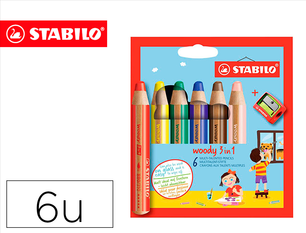 LAPICES DE COLORES STABILO WOODY 3 EN 1 MINA XXL ESTUCHE DE 6 COLORES SURTIDOS + SACAPUNTAS WOODY