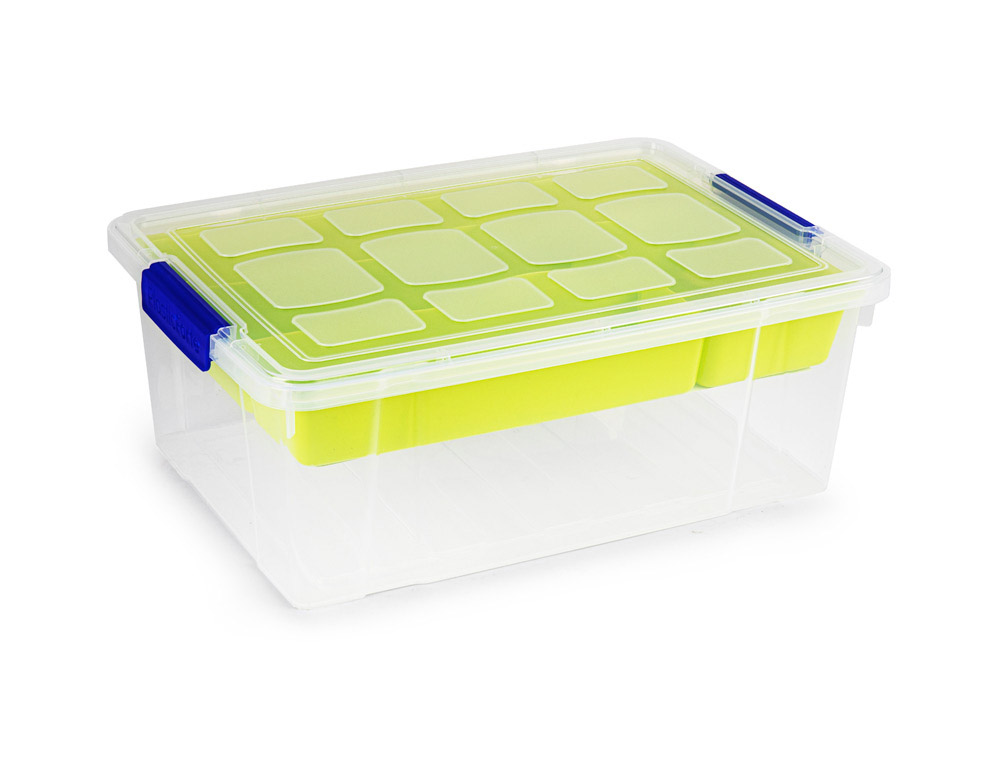 CONTENEDOR PLASTICO PLASTICFORTE 9 LITROS N 31 TRANSPARENTE CON TAPA Y BANDEJA 260X370X140 MM