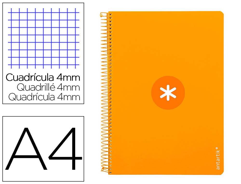 CUADERNO ESPIRAL A4 ANTARTIK TAPA DURA 80H 90GR CUADRO 4MM CON MARGEN COLOR MOSTAZA
