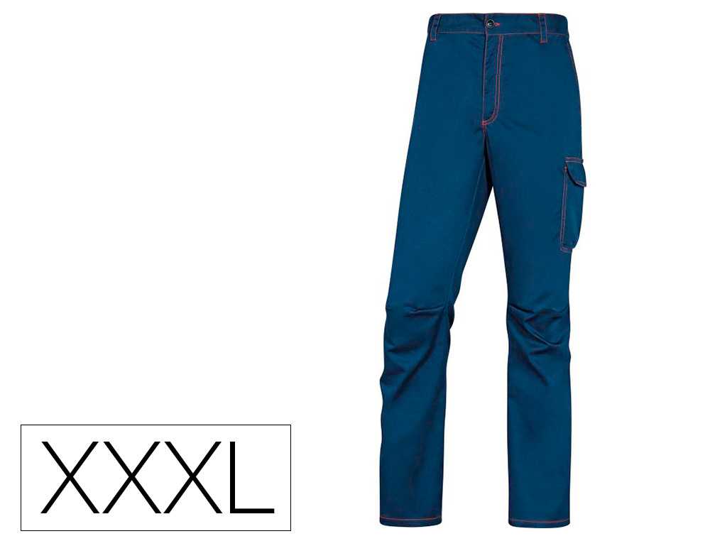 PANTALON DE TRABAJO DELTAPLUS CINTURA ELASTICA 5 BOLSILLOS COLOR AZUL MARINO / NARANJA TALLA XXXL