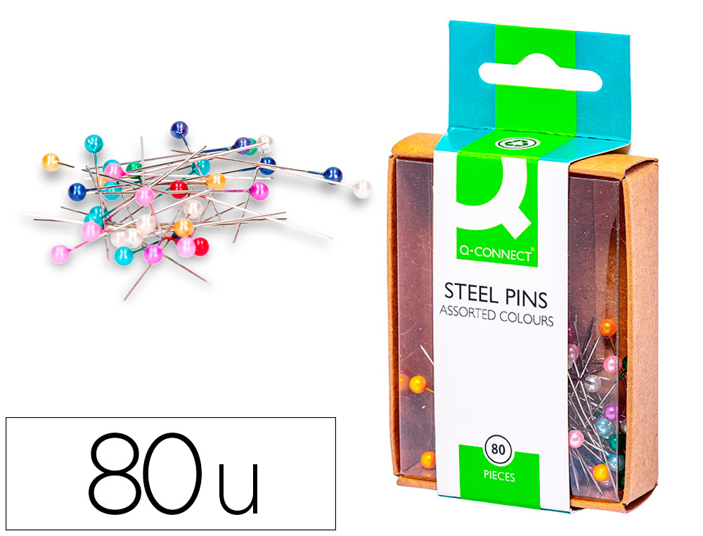 AGUJAS SEÑALIZADORAS Q-CONNECT -CAJA DE 80 UNIDADES -COLORES SURTIDOS