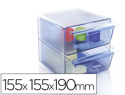 ARCHICUBO ARCHIVO 2000 2 CAJONES ORGANIZADOR MODULAR PLASTICO AZUL TRANSPARENTE 190X150X150 MM