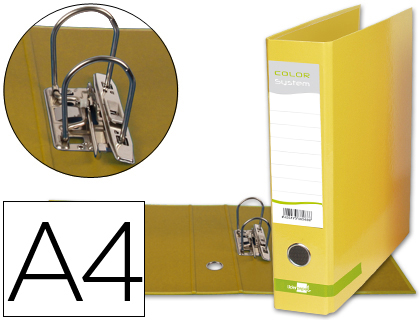 ARCHIVADOR DE PALANCA LIDERPAPEL A4 COLOR SYSTEM FORRADO SIN RADO LOMO 80MM AMARILLO COMPRESOR METALICO
