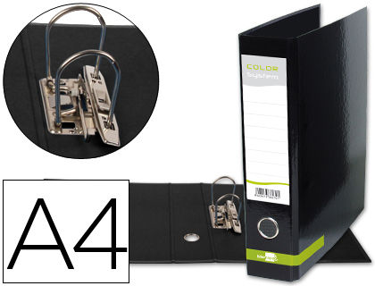 ARCHIVADOR DE PALANCA LIDERPAPEL A4 COLOR SYSTEM FORRADO SIN RADO LOMO 80MM NEGRO COMPRESOR METALICO
