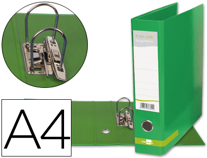 ARCHIVADOR DE PALANCA LIDERPAPEL A4 COLOR SYSTEM FORRADO SIN RADO LOMO 80MM VERDE COMPRESOR METALICO