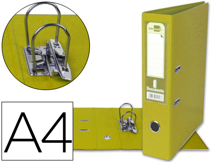 ARCHIVADOR DE PALANCA LIDERPAPEL A4 DOCUMENTA FORRADO PVC CON RADO LOMO 75MM AMARILLO COMPRESOR METALICO