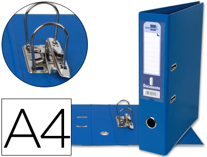 ARCHIVADOR DE PALANCA LIDERPAPEL A4 DOCUMENTA FORRADO PVC CON RADO LOMO 75MM AZUL COMPRESOR METALICO