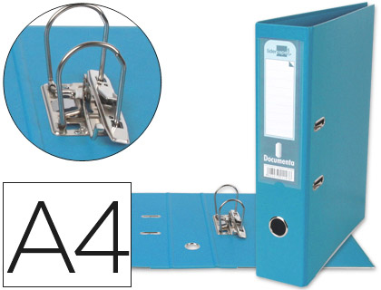 ARCHIVADOR DE PALANCA LIDERPAPEL A4 DOCUMENTA FORRADO PVC CON RADO LOMO 75 MM CELESTE COMPRESOR METALICO