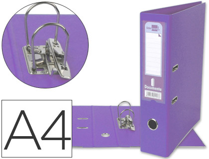 ARCHIVADOR DE PALANCA LIDERPAPEL A4 DOCUMENTA FORRADO PVC CON RADO LOMO 75 MM LILA COMPRESOR METALICO