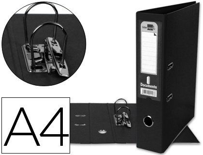 ARCHIVADOR DE PALANCA LIDERPAPEL A4 DOCUMENTA FORRADO PVC CON RADO LOMO 75MM NEGRO COMPRESOR METALICO