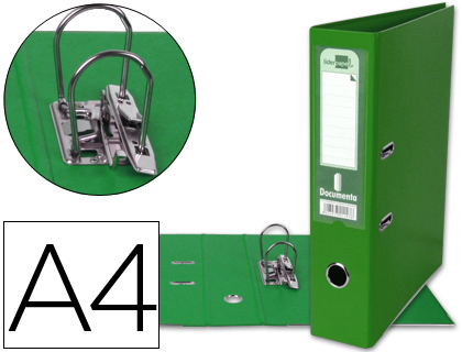 ARCHIVADOR DE PALANCA LIDERPAPEL A4 DOCUMENTA FORRADO PVC CON RADO LOMO 75MM VERDE COMPRESOR METALICO