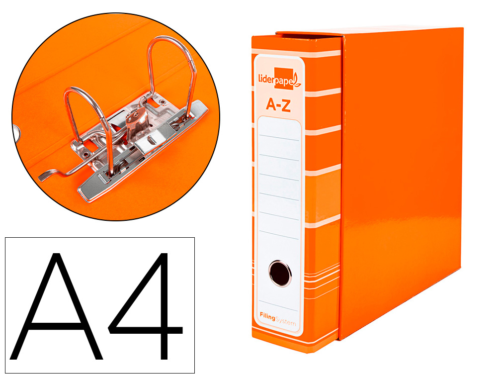 ARCHIVADOR DE PALANCA LIDERPAP EL A4 FILING SYSTEM FORRADO SIN RADO LOMO 80MM NARANJA CON CAJA Y COMPRESOR METALICO