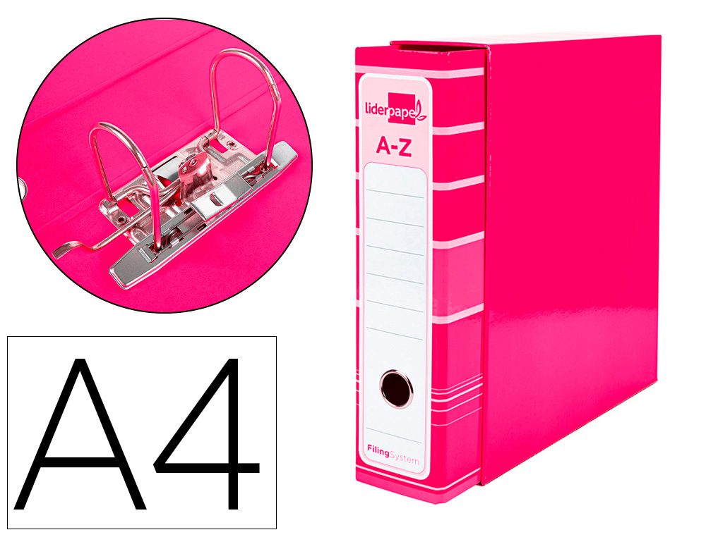 ARCHIVADOR DE PALANCA LIDERPAP EL A4 FILING SYSTEM FORRADO SIN RADO LOMO 80MM ROSA CON CAJA Y COMPRESOR METALICO