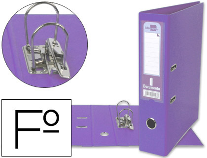 ARCHIVADOR DE PALANCA LIDERPAPEL FOLIO DOCUMENTA FORRADO PVC CON RADO LOMO 75 MM LILA COMPRESOR METALICO
