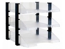 [704CSTP] BANDEJA SOBREMESA ARCHIVO 2000 PLASTICO TRANSPARENTE CON ELEVADORES NEGRO CONJUNTO DE 3 BANDEJAS 280X285X350 MM