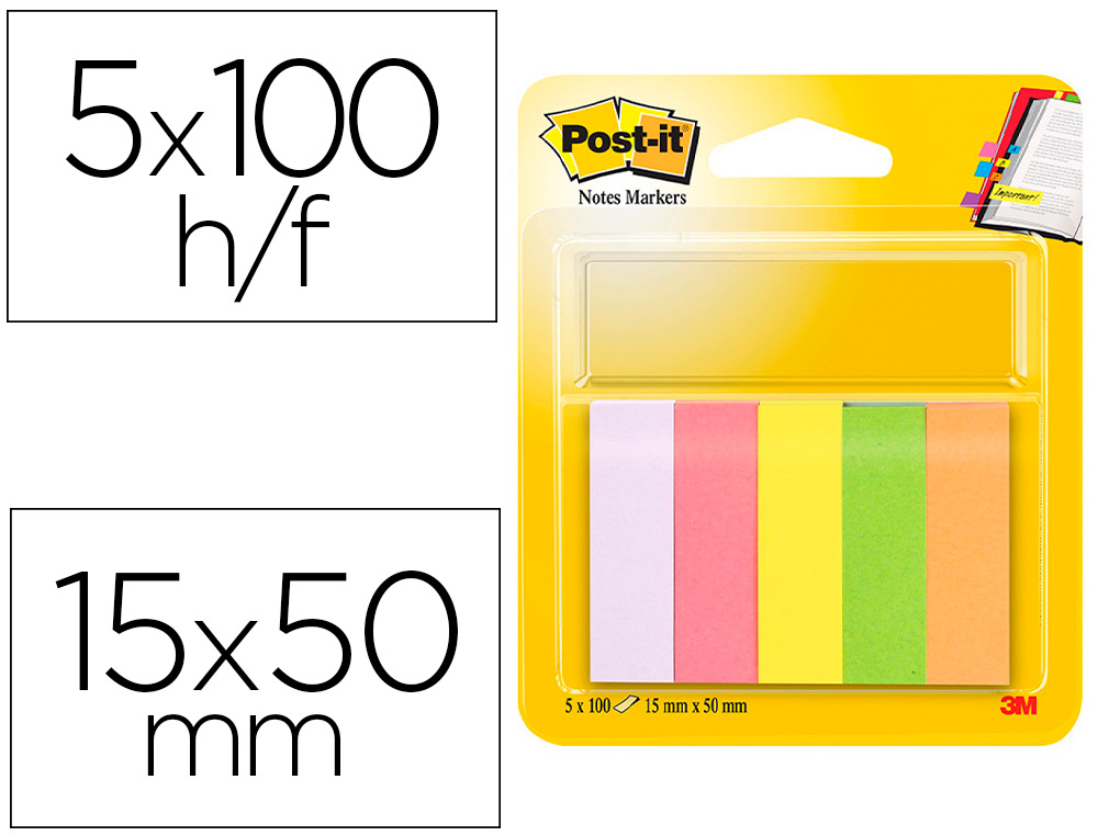 BLOC DE NOTAS ADHESIVAS QUITA Y PON POST-IT 15 X 50 MM COLORES SURTIDOS MININOTAS 670/5