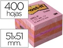 [FT510091737] BLOC DE NOTAS ADHESIVAS QUITA Y PON POST-IT 51X51 MM MINICUBO COLOR ROSA 2051-P 400 HOJAS
