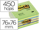 [FT510093253] BLOC DE NOTAS ADHESIVAS QUITA Y PON POST-IT 76X76 MM CUBO COLOR AZUL Y VERDE 450 HOJAS