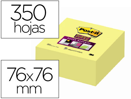 BLOC DE NOTAS ADHESIVAS QUITA Y PON POST-IT 76X76X MM CUBO COLORES AMARILLO 350 HOJAS