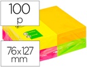 [KF01350] BLOC DE NOTAS ADHESIVAS QUITA Y PON Q-CONNECT 125X75 MM CON 100HOJAS FLUORESCENTES PACK DE 12 -SURTIDAS EN 4 COLORES