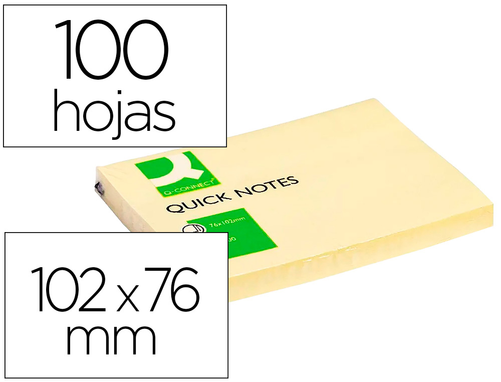 BLOC DE NOTAS ADHESIVAS QUITA Y PON Q-CONNECT 75X100 MM CON 100 HOJAS