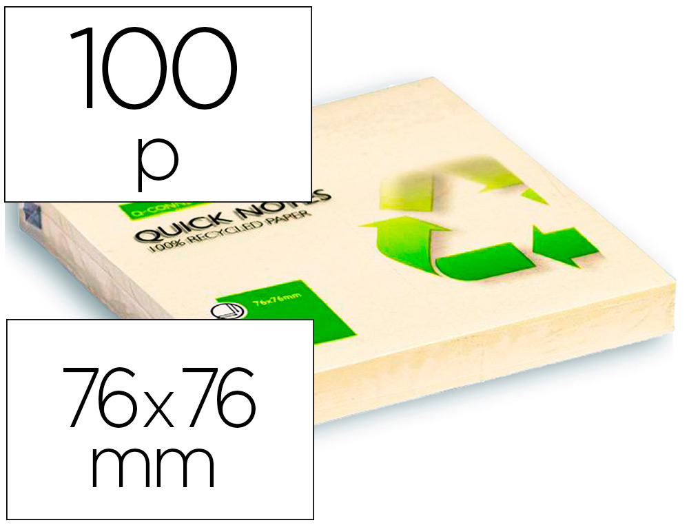 BLOC DE NOTAS ADHESIVAS QUITA Y PON Q-CONNECT 75X75 MM PAPEL RECICLADO AMARILLO