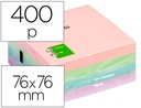 [KF01347] BLOC DE NOTAS ADHESIVAS QUITA Y PON Q-CONNECT 76X76 MM PASTEL CON 400 HOJAS
