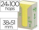 [FT510110388] BLOC DE NOTAS ADHESIVAS QUITA Y PON RECICLADAS EN TORRE POST-IT 38 X 51 MM 24 BLOCS 653 RECICLADO