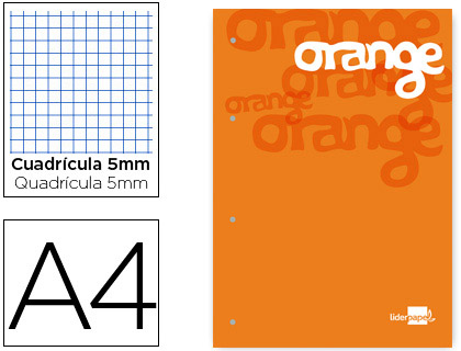 BLOC ENCOLADO LIDERPAPEL CUADRO 5 MM NARANJA A4 NATURAL100 HOJAS 100 G/M2