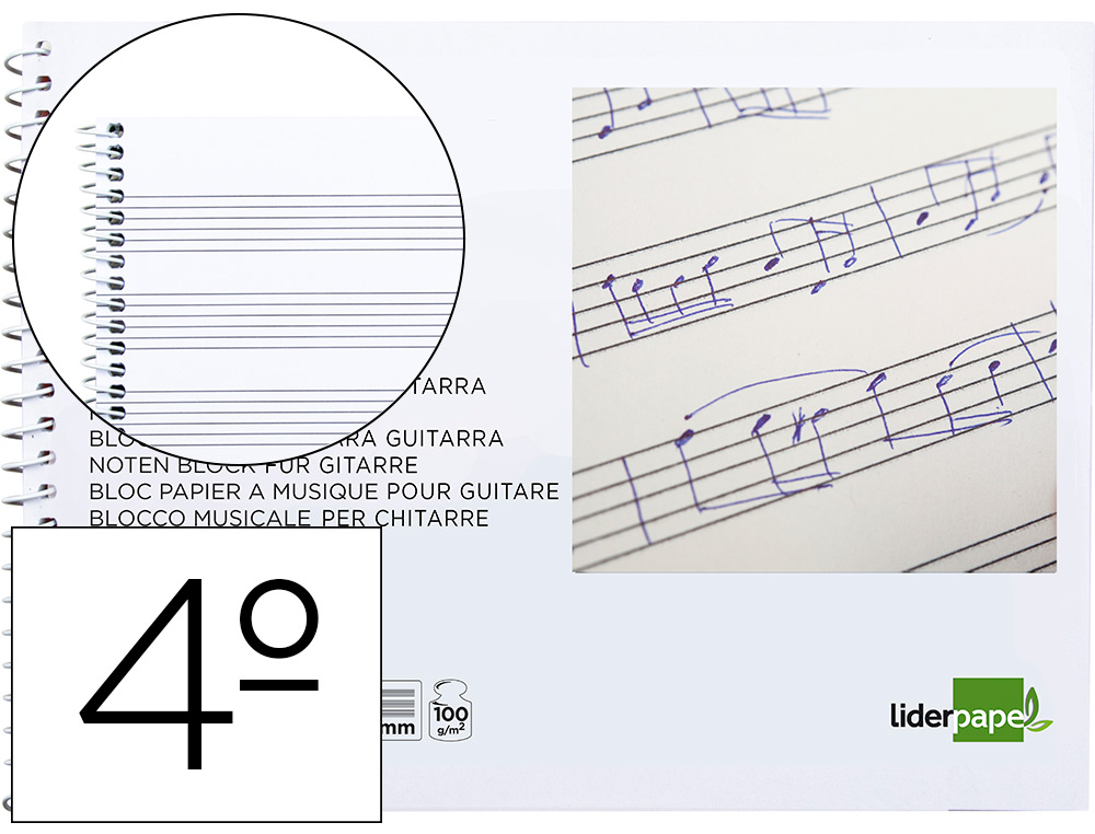 BLOC MUSICA LIDERPAPEL PARA GUITARRA HEXAGRAMA 3 MM. CUARTO 20 HOJAS 100G/M2