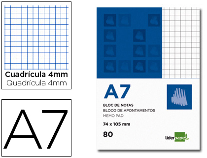 BLOC NOTAS LIDERPAPEL CUADRO 4MM A7 80 HOJAS 60G/M2 PERFORADO