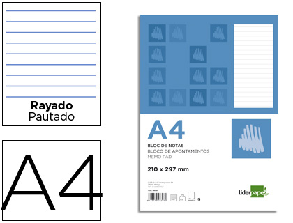 BLOC NOTAS LIDERPAPEL HORIZONTAL A4 80 HOJAS 60G/M2
