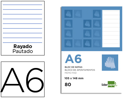 BLOC NOTAS LIDERPAPEL HORIZONTAL A6 80 HOJAS 60G/M2 PERFORADO