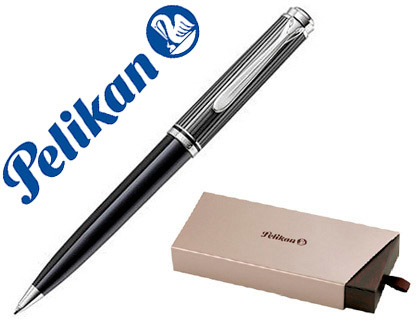 BOLIGRAFO PELIKAN SOUVERAN STRESEMANN K805 NEGRO / GRIS DETALLES PLATA