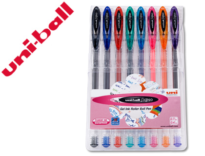 BOLIGRAFO UNI BALL UM-120 SIGNO 0,7 MM TINTA GEL ESTUCHE DE 8 COLORES BASICOS