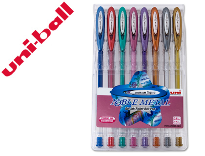 BOLIGRAFO UNI BALL UM-120 SIGNO 0,7 MM TINTA GEL ESTUCHE DE 8 COLORES METALIZADOS