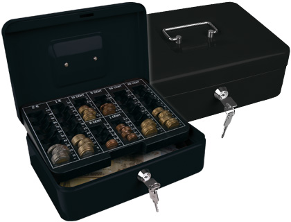 CAJA CAUDALES Q-CONNECT 10\&quot; 250X180X90 MM NEGRA CON PORTAMONEDAS