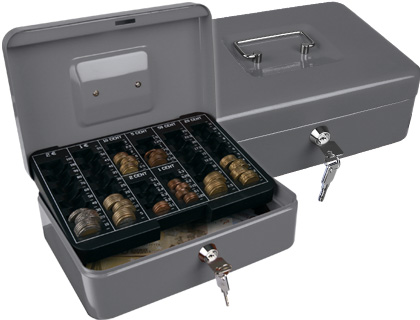 CAJA CAUDALES Q-CONNECT 10\" 250X180X90 MM PLATA CON PORTAMONEDAS