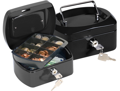 CAJA CAUDALES Q-CONNECT 6\" 152X115X80 MM NEGRA CON PORTAMONEDAS