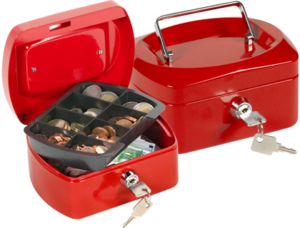 CAJA CAUDALES Q-CONNECT 6\&quot; 152X115X80 MM ROJA CON PORTAMONEDAS