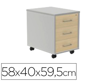 CAJONERA ROCADA CON TRES CAJONES SERIE STORE 58X40X59,5 CM ACABADO AN04 GRIS/BLANCO