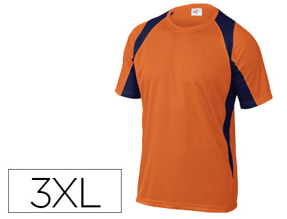 CAMISETA DELTAPLUS POLIESTER MANGA CORTA CUELLO REDONDO TRATAMIENTO SECADO RAPIDO COLOR NARANJA-MARINO TALLA 3XL