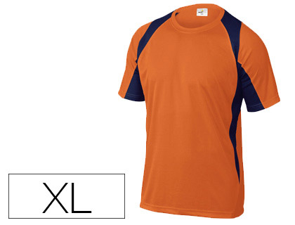 CAMISETA DELTAPLUS POLIESTER MANGA CORTA CUELLO REDONDO TRATAMIENTO SECADO RAPIDO COLOR NARANJA-MARINO TALLA XL