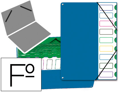 CARPETA CLASIFICADOR TAPA DE PLASTICO PARDO FOLIO -9 DEPARTAMENTOS AZUL