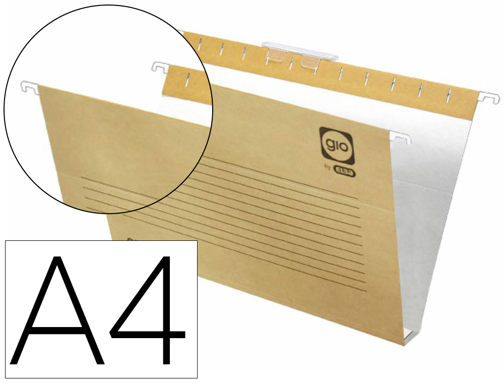 CARPETA COLGANTE GIO DIN A4 VISOR SUPERIOR CORTO CRISTAL KRAFT BICOLOR ECO LOMO 30 MM