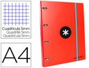 [AW01] CARPETA CON RECAMBIO ANTARTIK A4 CUADRO 5MM FORRADA 4 ANILLAS 25MM REDONDAS COLOR ROJO