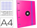 [AW02] CARPETA CON RECAMBIO ANTARTIK A4 CUADRO 5MM FORRADA 4 ANILLAS 25MM REDONDAS COLOR ROSA