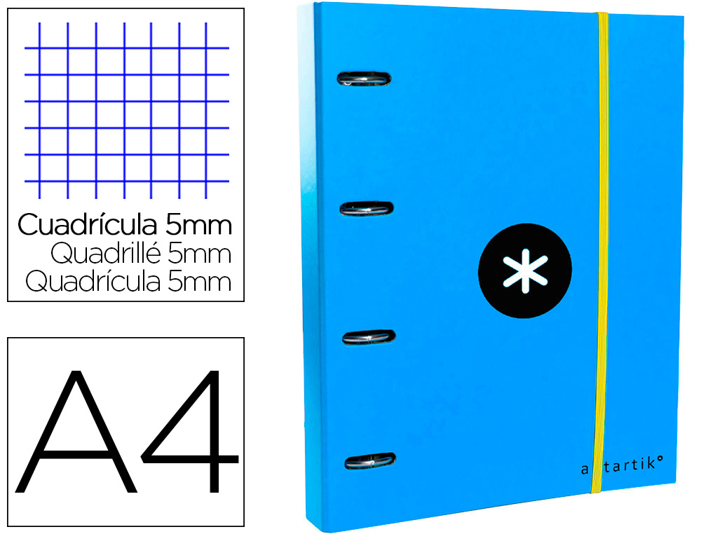 CARPETA CON RECAMBIO ANTARTIK A4 CUADRO 5MM FORRADA 4 ANILLAS 40MM REDONDAS CON SOLAPA COLOR AZUL